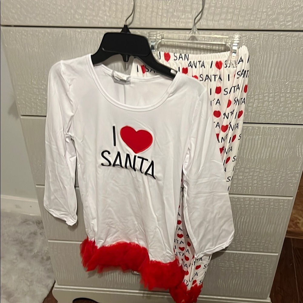 I Love Santa Pajama Set - White and Red